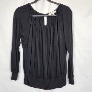 Ellen Tracy Womens Long Sleeve Solid‎ Black Button-Back Blouse Size Small Soft